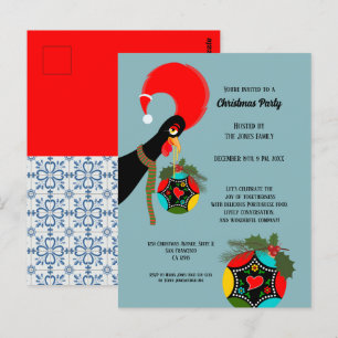 Portuguese Rooster Christmas Bauble Party  Postcard