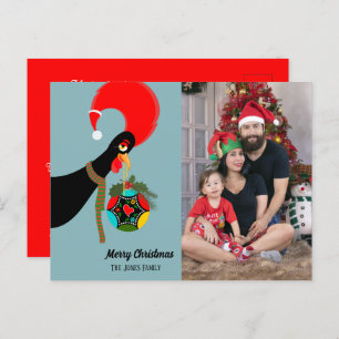 Portuguese Rooster Christmas Bauble Party  Postcard