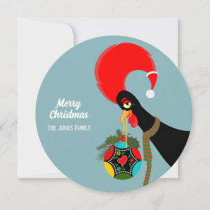 Portuguese Rooster  Christmas holly bauble card