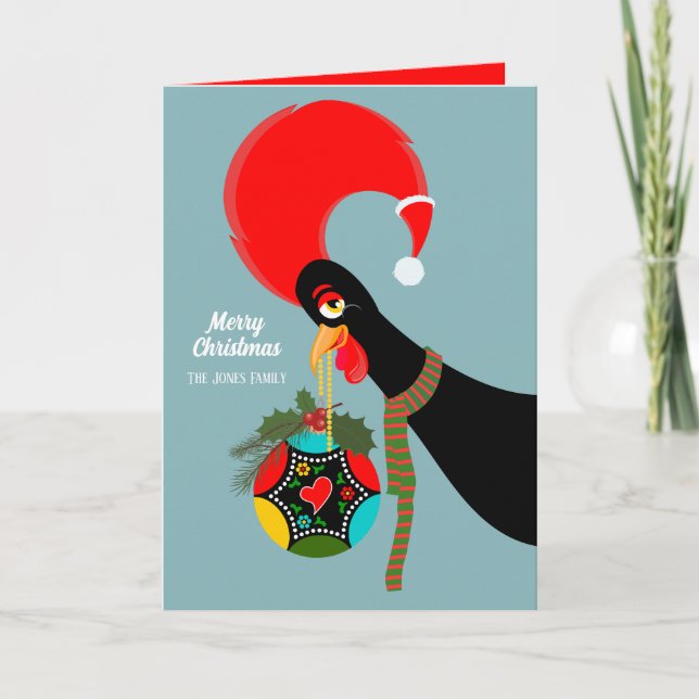 Portuguese Rooster  Christmas holly bauble Card (Front)
