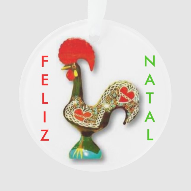 Portuguese* Rooster Christmas Ornament (Front)