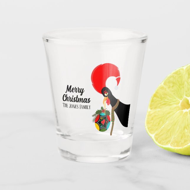 Portuguese Rooster Holly Christmas bauble Shot Glass (Front)