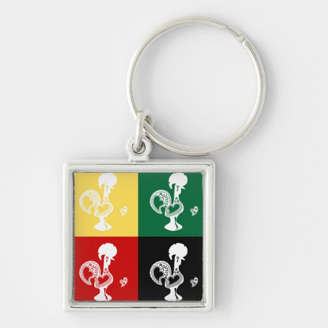 Portuguese Rooster of Barcelos colorful pattern Key Ring (Front)