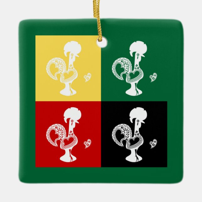 Portuguese Rooster of Barcelos colourful pattern Ceramic Ornament (Front)