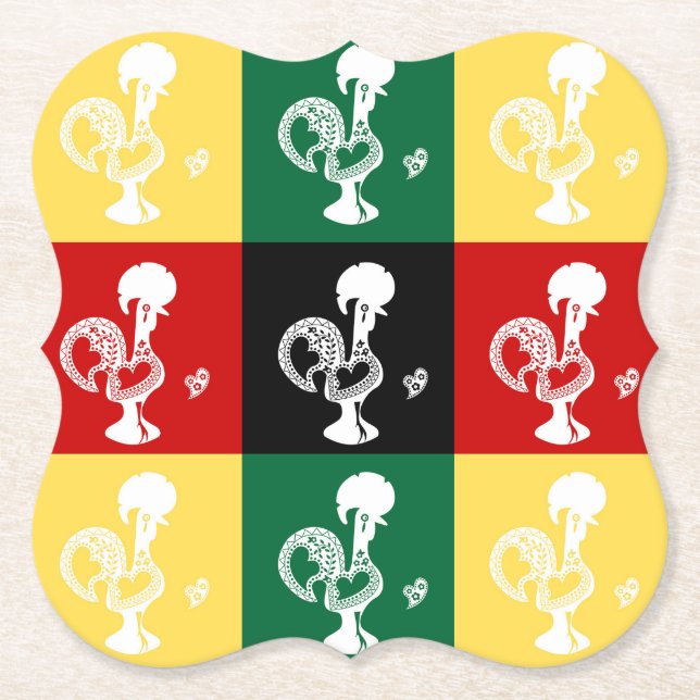 Portuguese Rooster of Barcelos colourful pattern Paper Coaster (Front)