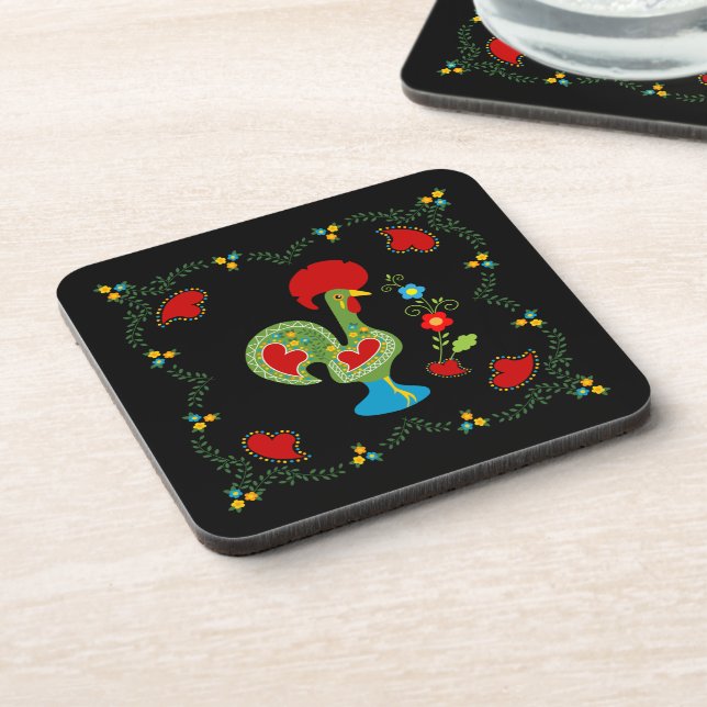 Portuguese Rooster of Luck in green color Coaster (Left Side)