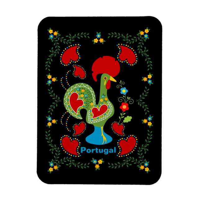 Portuguese Rooster of Luck in green colour Magnet (Vertical)