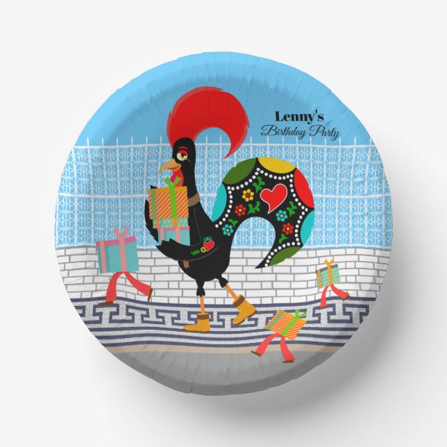 Portuguese Rooster Parade Kids Birthday Party Paper Plate (Front)