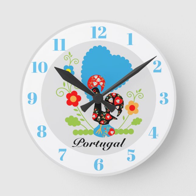 Portuguese Rooster  Round  Clock (Front)