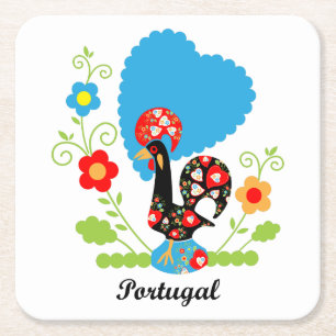 Portuguese Rooster Square Paper Coaster