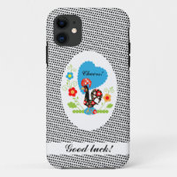 Portuguese rooster with black polka dots
