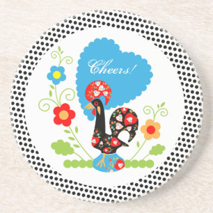 Portuguese rooster with black polka dots coaster