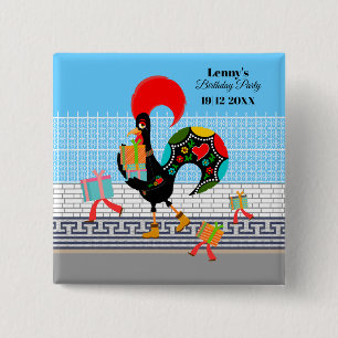 Portuguese Rooster with gifts 1st Birthday Party  15 Cm Square Badge