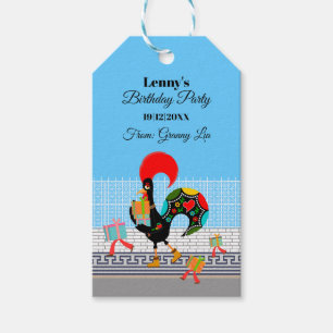 Portuguese Rooster with gifts 1st Birthday Party  Gift Tags