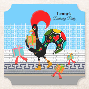 Portuguese Rooster with gifts 1st Birthday Party  Paper Coaster