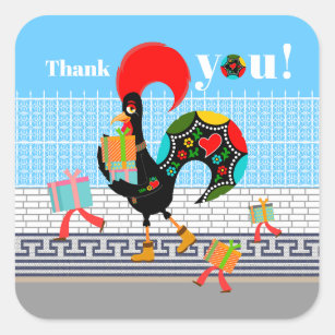 Portuguese Rooster with gifts 1st Birthday Party  Square Sticker