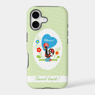 Portuguese Rooster with light green polka dots.