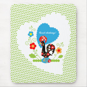 Portuguese Rooster with light green polka dots. Mouse Pad
