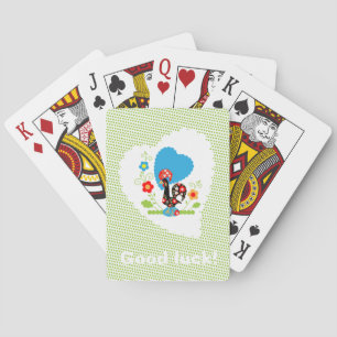 Portuguese Rooster with light green polka dots. Playing Cards