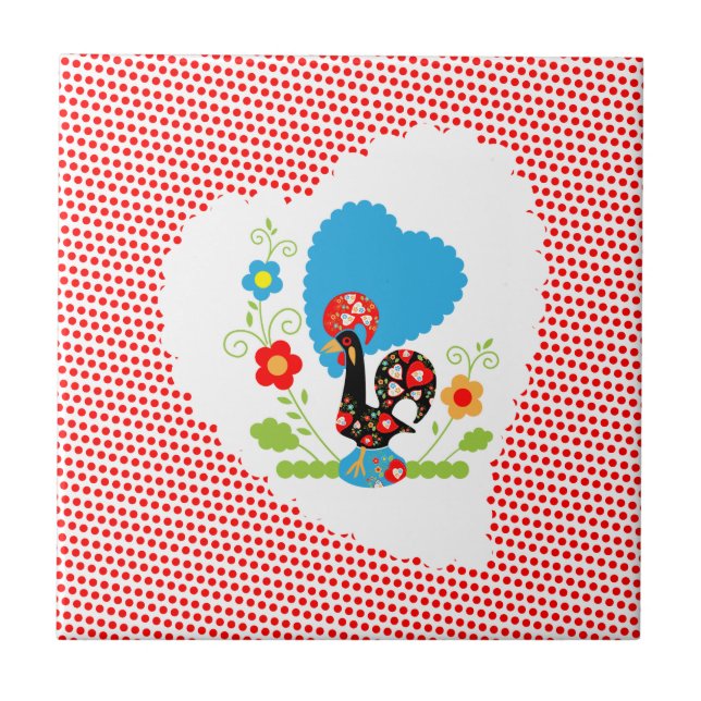 Portuguese rooster with red polka dots tile (Front)