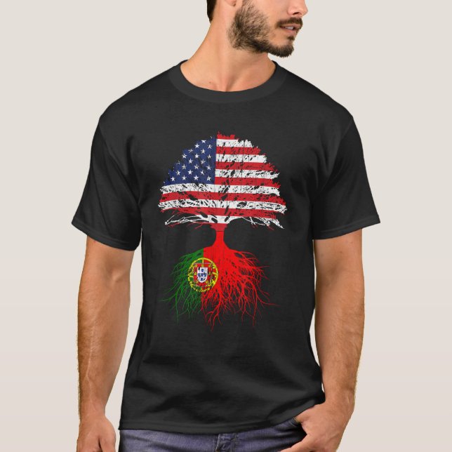 Portuguese Roots American Grown Portugal Flag Gift T-Shirt (Front)