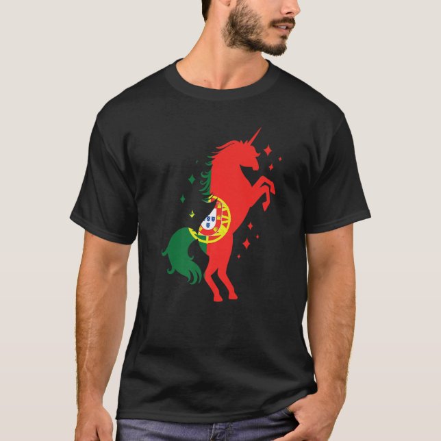 Portuguese Roots Unicorn Portugal Flag T-Shirt (Front)