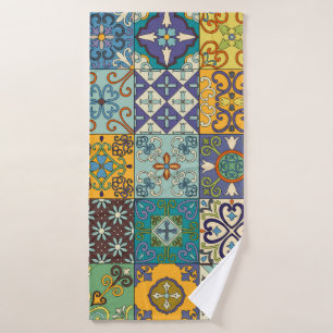 Portuguese Talavera Tile Design Bath Towel