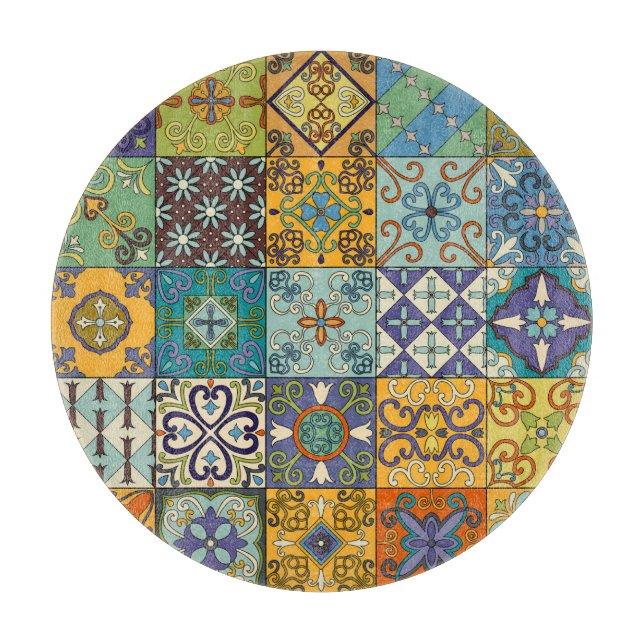 Portuguese Talavera Tile Design Cutting Board (Front)