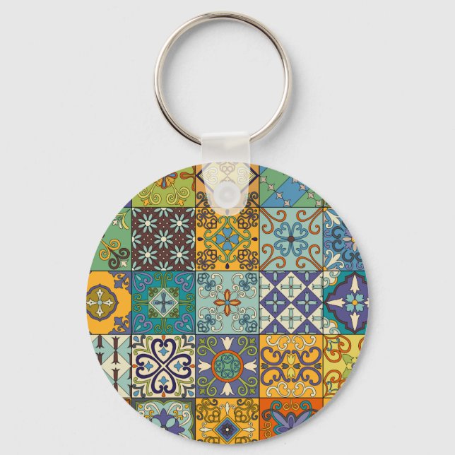 Portuguese Talavera Tile Design Key Ring (Front)