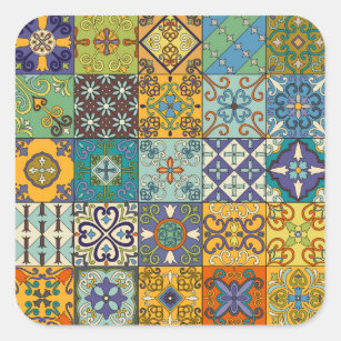 Portuguese Talavera Tile Design Square Sticker
