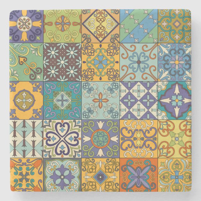 Portuguese Talavera Tile Design Stone Coaster (Front)