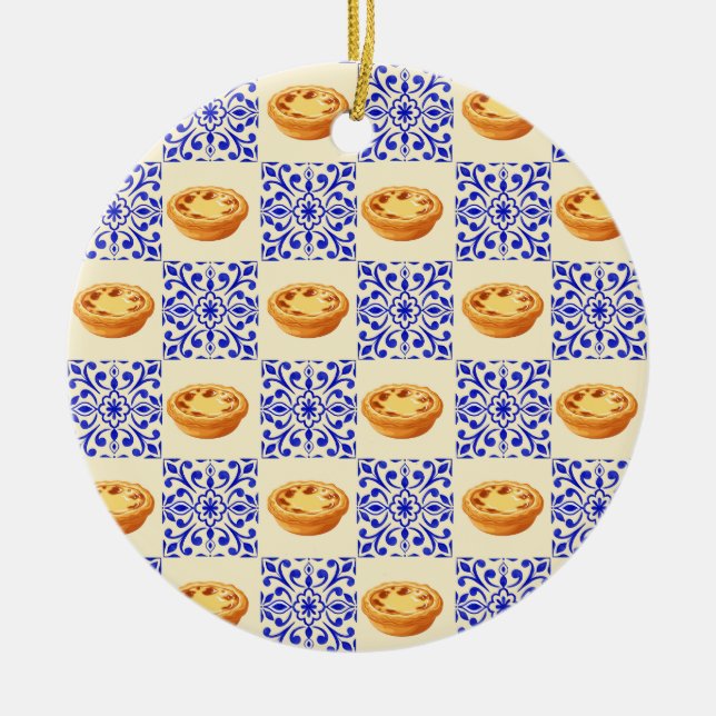 Portuguese Tart and Tiles Ceramic Tree Decoration (Front)
