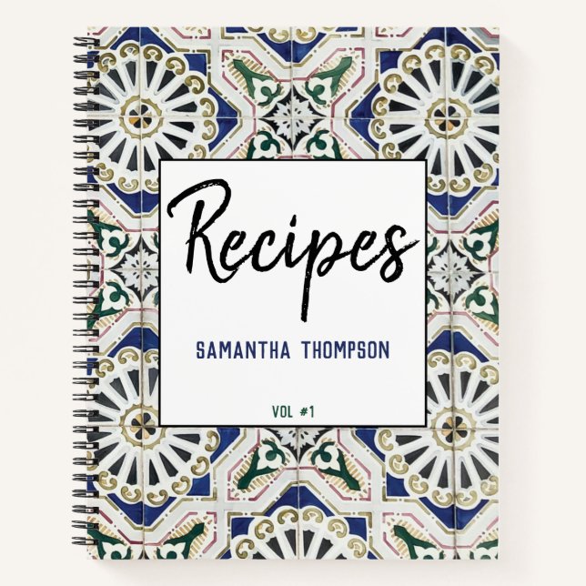 Portuguese Tile Azulejo Colourful Geometric Recipe Notebook (Front)