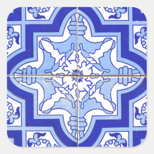 Portuguese Tile Blue and White Square Sticker