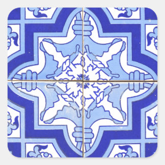 Portuguese Tile Blue and White Square Sticker