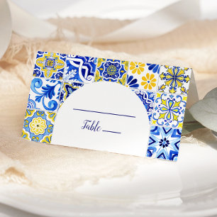 Portuguese Tile Blue Yellow White Arch Wedding Place Card