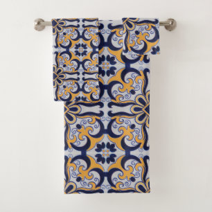 Portuguese tile pattern bath towel set
