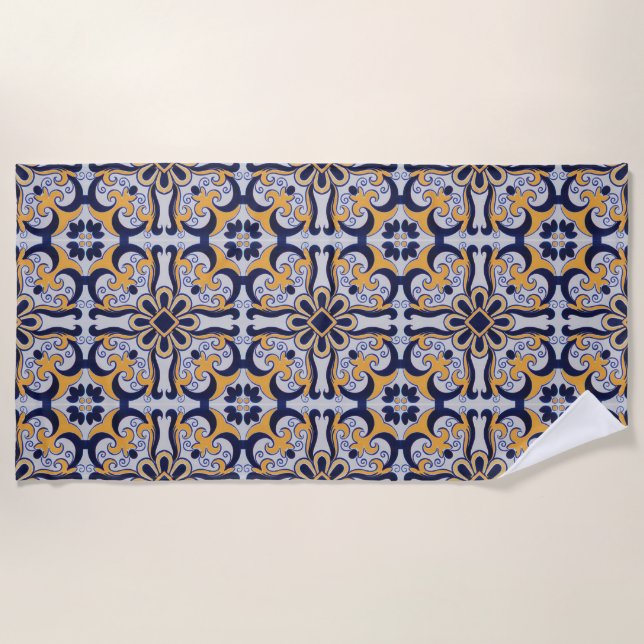 Portuguese tile pattern beach towel (Front)
