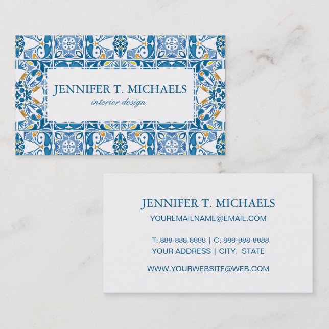 Portuguese Tile Pattern Business Card (Front/Back)