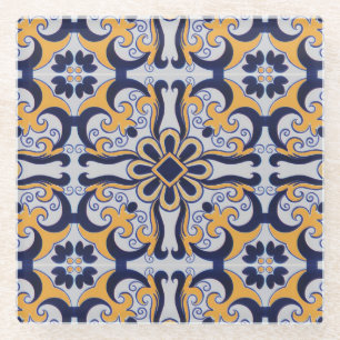 Portuguese tile pattern glass coaster