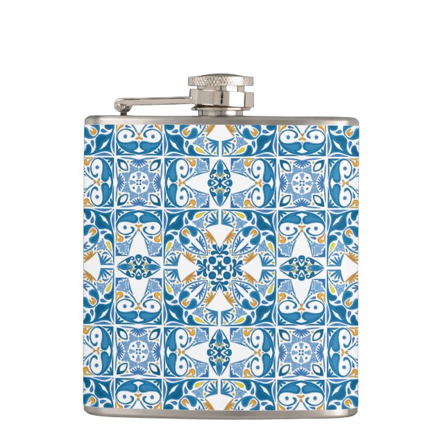 Portuguese Tile Pattern Hip Flask (Front)