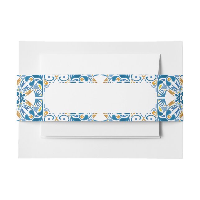 Portuguese Tile Pattern Invitation Belly Band (Front Example)