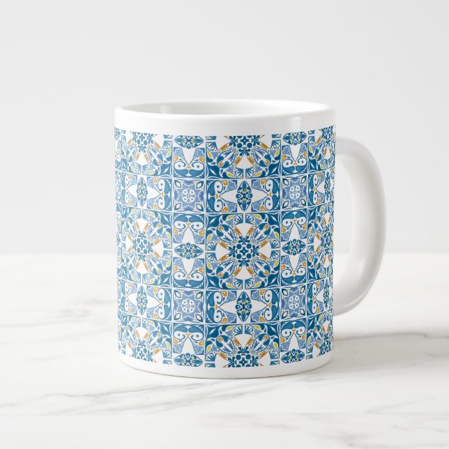 Portuguese Tile Pattern Large Coffee Mug (Front Right)