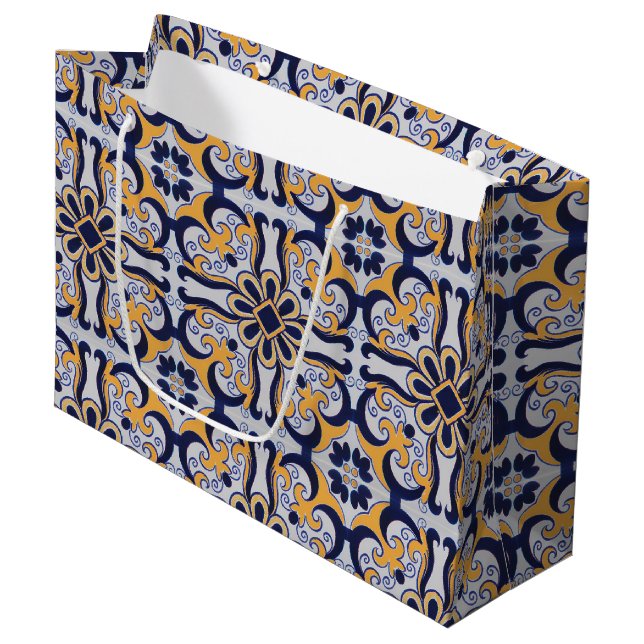 Portuguese tile pattern large gift bag (Front Angled)