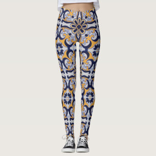Portuguese tile pattern leggings