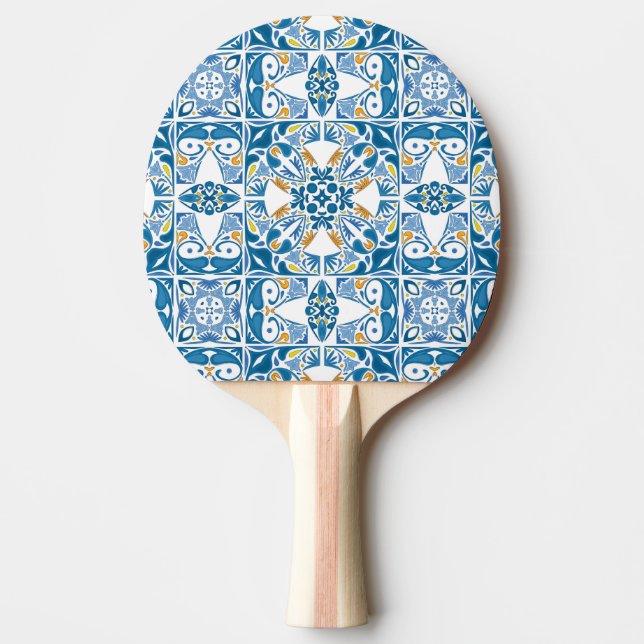 Portuguese Tile Pattern Ping Pong Paddle (Front)