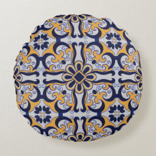 Portuguese tile pattern round cushion
