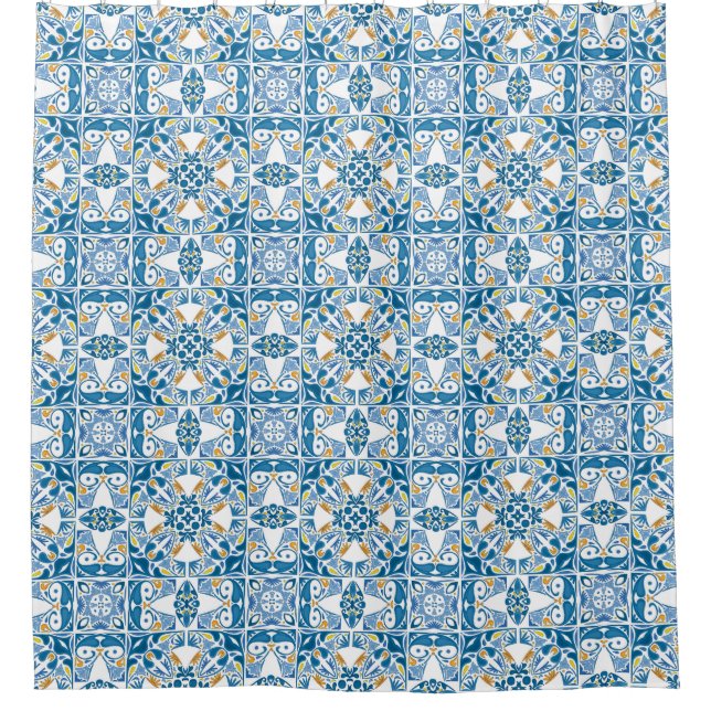 Portuguese Tile Pattern Shower Curtain (Front)