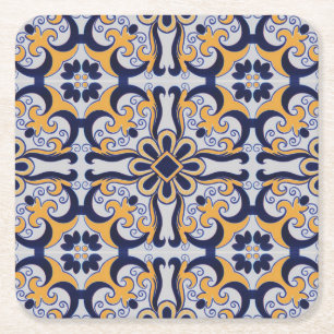 Portuguese tile pattern square paper coaster