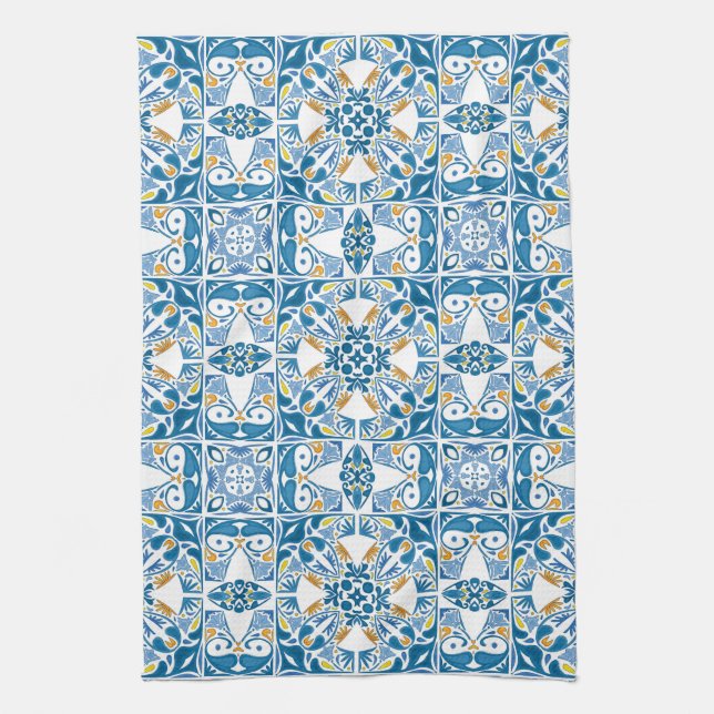 Portuguese Tile Pattern Tea Towel (Vertical)